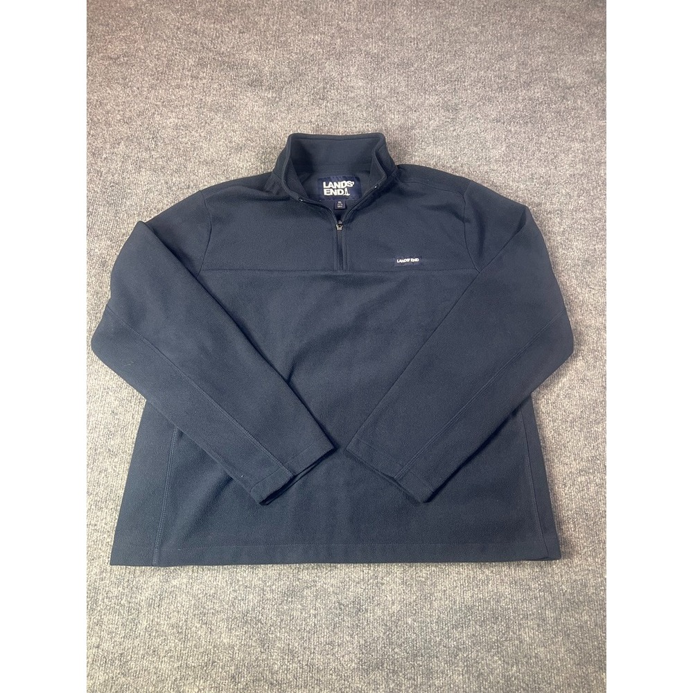 Lands' End Mens XL 46-48 Quarter Zip Fleece Pullover Classic Navy | Normcore Y2K